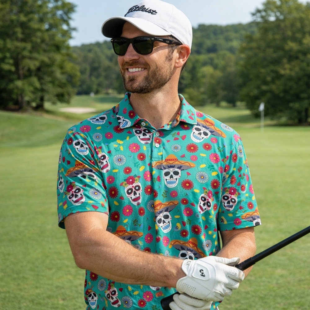 Proud 90  Men’s Golf Is Fun Day Of The Dead Shirt Size M